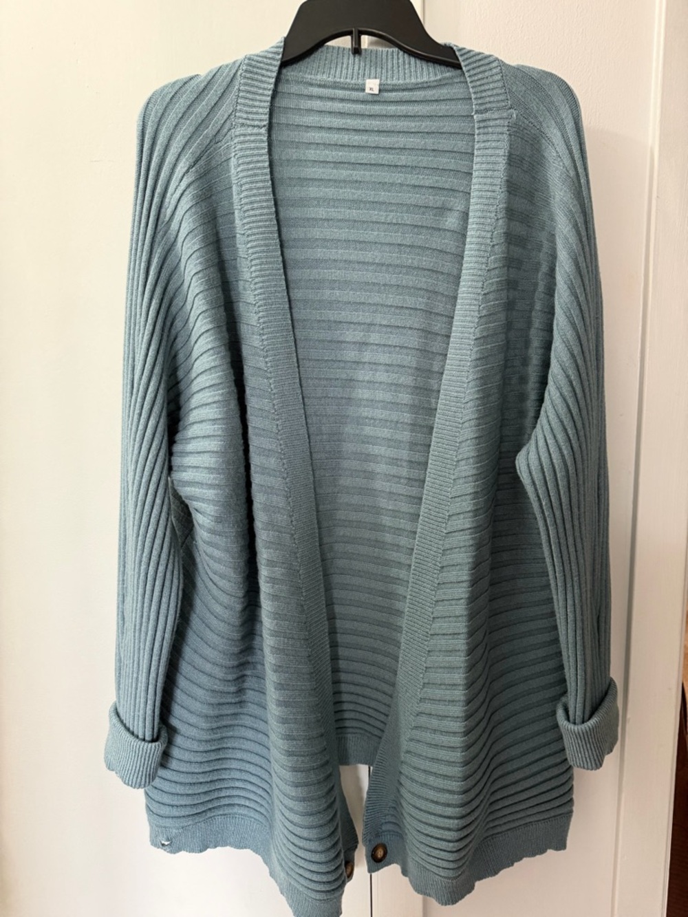 Light Sage green/teal Ribbed Open-Front Women's Cardigan Sweater